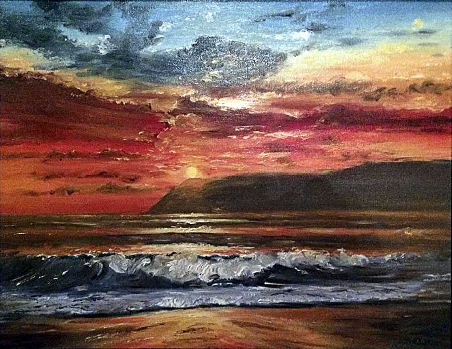 Beach Sunset.  Oils_a